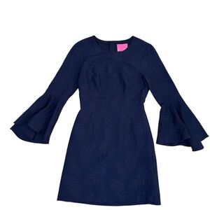 Kayla Stretch Dress By Lilly Pulitzer In True Navy Fern Pucker Jacquard, Size: 2